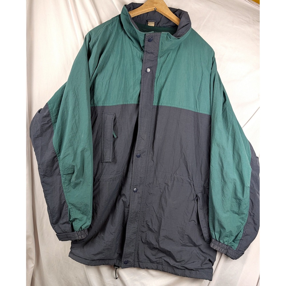 Vintage Eversole Run Windbreaker Jacket Navy Green Colorblock Hidden Hood XL
